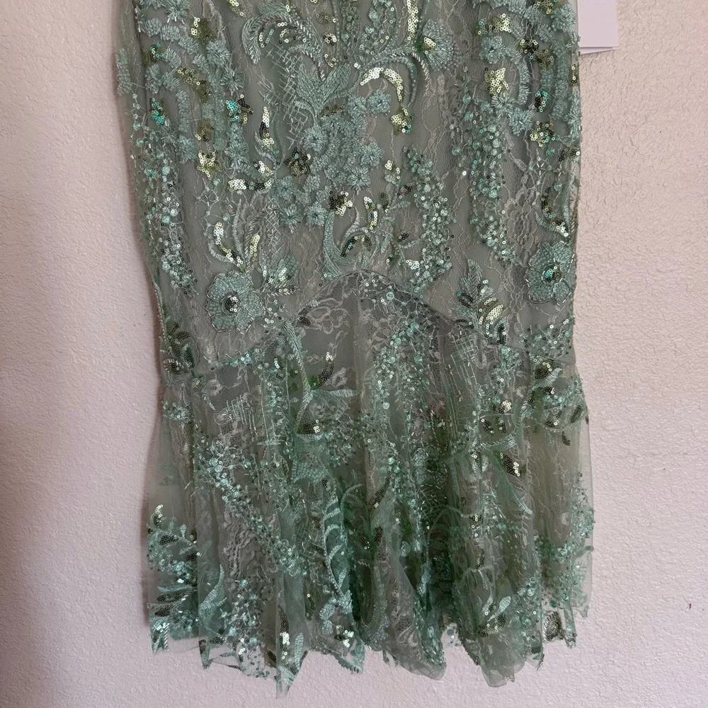 Mac Duggal Size 8 Mint Green 68266 Puff Sleeve V-Neck Embellished Midi Dress New - Picture 7 of 15